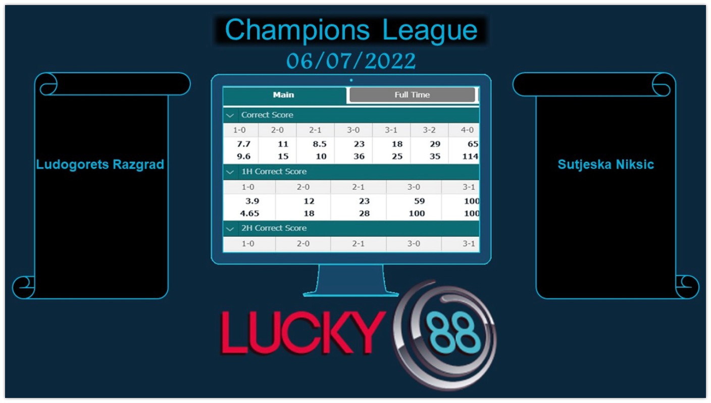 LUCKY88 Ludogorets Razgrad vs Sutjeska Niksic  , Soi kèo bóng đá hôm nay 06/07/2022, Champions League