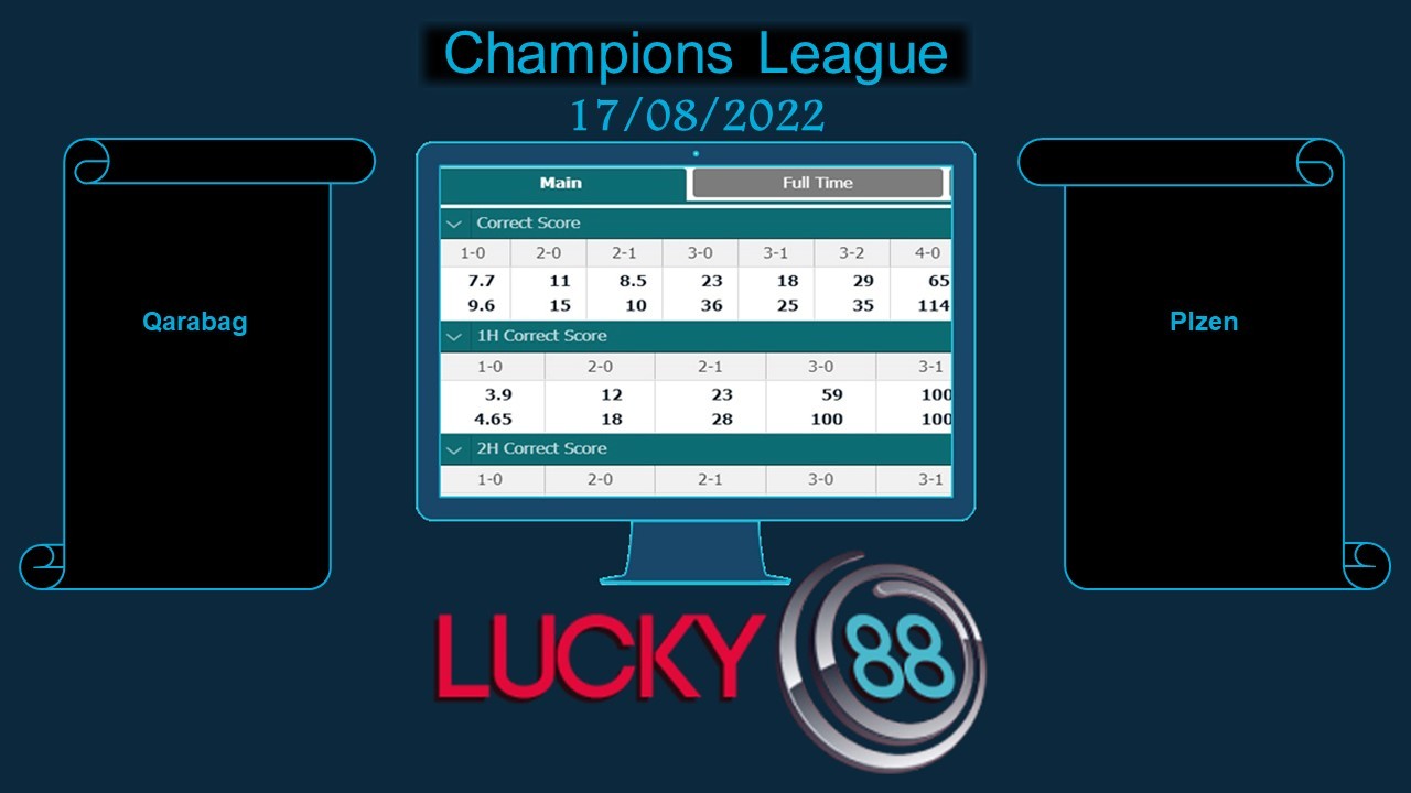 LUCKY88 Qarabag vs Plzen, Soi kèo bóng đá hôm nay 17/08/2022,  Champions League